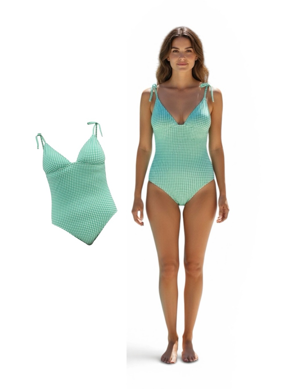 Time and Tru Mint Green Gingham One-Piece Swimsuit